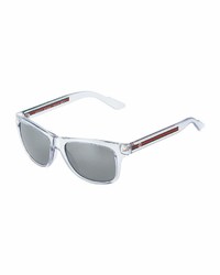 Gucci Square Plastic Sunglasses W Web Arms White