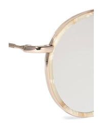 Illesteva Wynwood Ace Round Frame Acetate And Silver Tone Sunglasses Cream