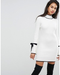 Morgan Knitted Swing Dress With Contrast In White