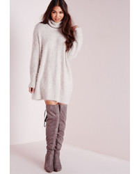 Missguided Fluffy Turtle Neck Sweater Dress Grey