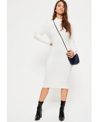 Missguided White Fluffy High Neck Midi Sweater Dress