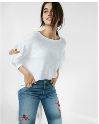 Express Cut Out Ruffle Sleeve Pullover Sweater