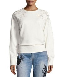 Rag & Bone Jean Eyelet Long Sleeve Pullover Sweatshirt White