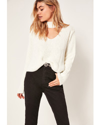 Missguided Choker Neck Chunky Cropped Sweater White