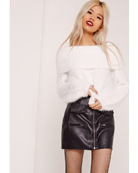 Missguided Fluffy Bardot Sweater White