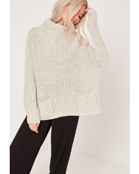 Missguided Grey High Neck Pocket Detail Slouchy Sweater