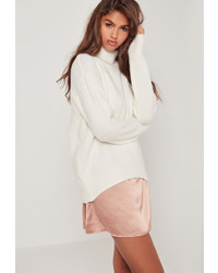 Missguided High Neck Dip Hem Brushed Sweater White