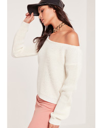 Missguided Off Shoulder Cropped Sweater White
