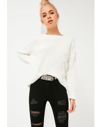 Missguided White Dip Back Fashioned Sweater