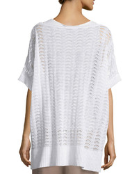 Joan Vass Short Sleeve Scalloped Easy Sweater White Plus Size