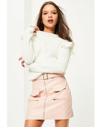 Missguided White Frill Shoulder Sweater