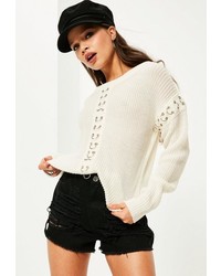 Missguided White Ring Detail Sleeve Sweater