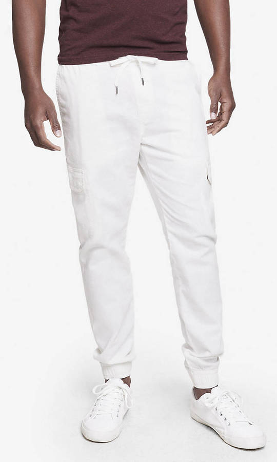 mens white linen cargo pants