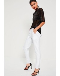 Missguided White Zip Back Pintuck Joggers