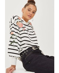 Topshop Embroidered Stripe Sweatshirt