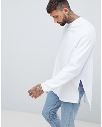 ASOS DESIGN Super Longline Oversized Sweatshirt With Side Splits And Dropped Hem In White