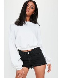 Missguided White Ruched Sleeve Sweatshirt Top
