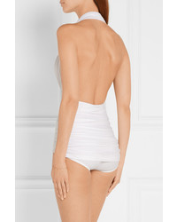 Norma Kamali Bill Ruched Halterneck Swimsuit White