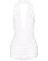 Norma Kamali Bill Ruched Halterneck Swimsuit White
