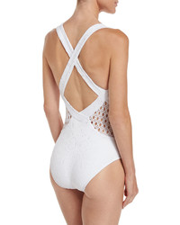 Jets By Jessika Allen Inspired Jacquard One Piece Swimsuit White