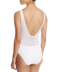 Jets By Jessika Allen Parallels Plunge V Neck One Piece Swimsuit White