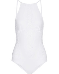 I.D. Sarrieri Elite Chantilly Lace Paneled Swimsuit White