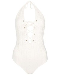 Topshop Lace Up Broderie One Piece Swimsuit
