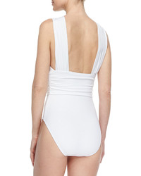 Michl Kors Collection High Neck Ruched One Piece Swimsuit