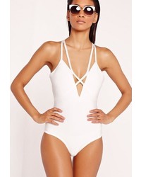 Missguided White Bandage Strap Detail Swimsuit