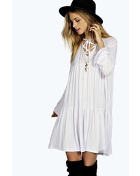 Boohoo Lilly Lace Up Smock Tiered Dress