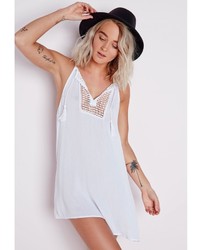 Missguided Cheesecloth Crochet Front Semi Sheer Swing Dress White