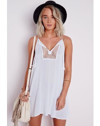 Missguided Cheesecloth Crochet Front Semi Sheer Swing Dress White