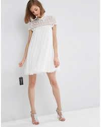 Asos Lace Top Pleated Mini Swing Dress