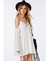 Missguided Cheesecloth Cold Shoulder Crochet Swing Dress White