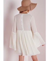 Missguided Long Sleeve Pleated Swing Dress White