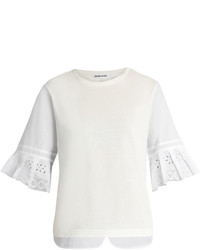 Muveil Broderie Anglaise Pleated Cuff Cotton T Shirt