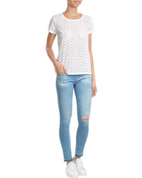 Majestic Cotton T Shirt With Broderie Anglaise