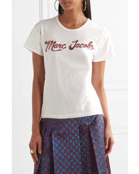 Marc Jacobs Embellished Cotton Jersey T Shirt White