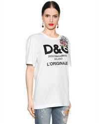 Dolce & Gabbana Floral Patch Logo Print Jersey T Shirt
