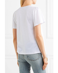 Burberry Lace Paneled Cotton Jersey T Shirt White