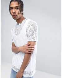 Asos Longline T Shirt In White Lace