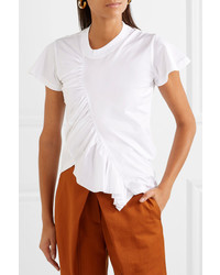 MARQUES ALMEIDA Marques Almeida Asymmetric Gathered Cotton Jersey T Shirt White