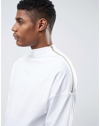 Asos Oversize Super Longline T Shirt With Zip Neck In White