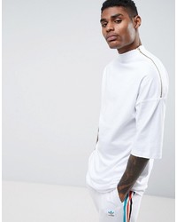 Asos Oversize Super Longline T Shirt With Zip Neck In White
