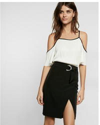 Express Petite Solid Cold Shoulder Pleated Tee