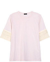 Clu Pleated Organza Trimmed Silk Jersey T Shirt Off White