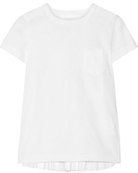 Sacai Pleated Poplin Paneled Cotton Jersey T Shirt White