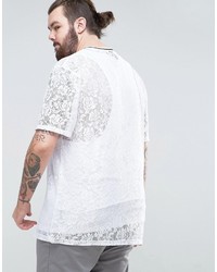 Asos Plus Longline T Shirt In White Lace