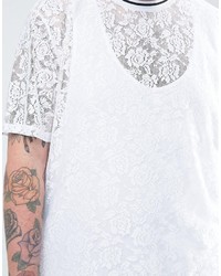Asos Plus Longline T Shirt In White Lace