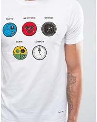 Paul Smith Ps By T Shirt World Clocks Slim Fit In White